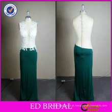 ED Bridal Real Sample Lace Applique Round Neck Shoulder Vestido de cetim verde vestido de noite